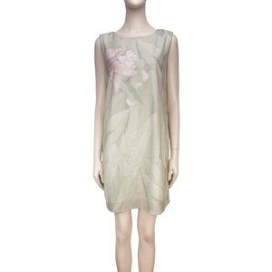 LE GALERISTE Silk Pastel Art Print Shift Green Sleeveless Mini Summer Dress sz M